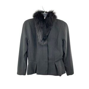 Vintage Peplum Jacket Womens S? Used Black Lined Fuzzy Collar
